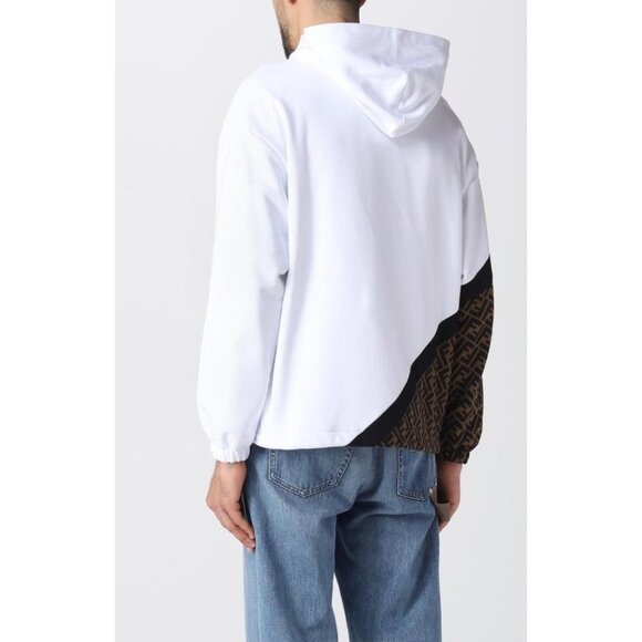 Fendi Men's White Monogram Insert Hoodie Sweatshirt Jersey White Brown Size S NW - Picture 3 of 14